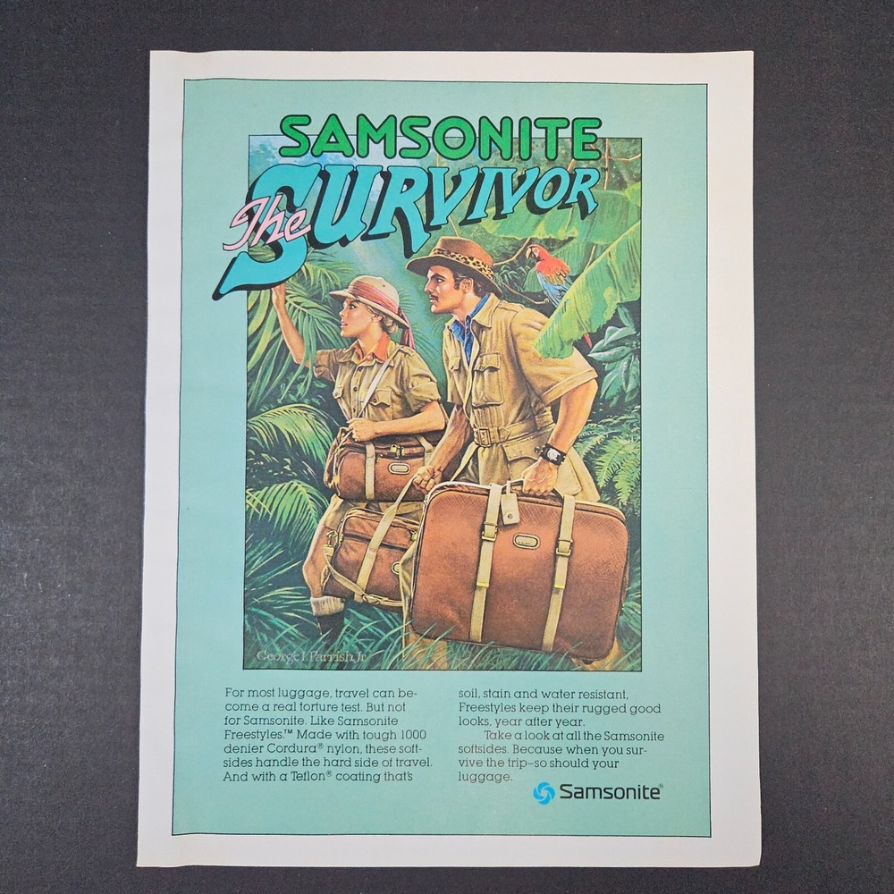 1983 Samsonite The Survivor Softsides Luggage Vintage Print Ad George Parrish Jr
